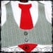 6-12M -- Gray striped Vest -- Red Tie -- White Short Sleeve Bodysuit