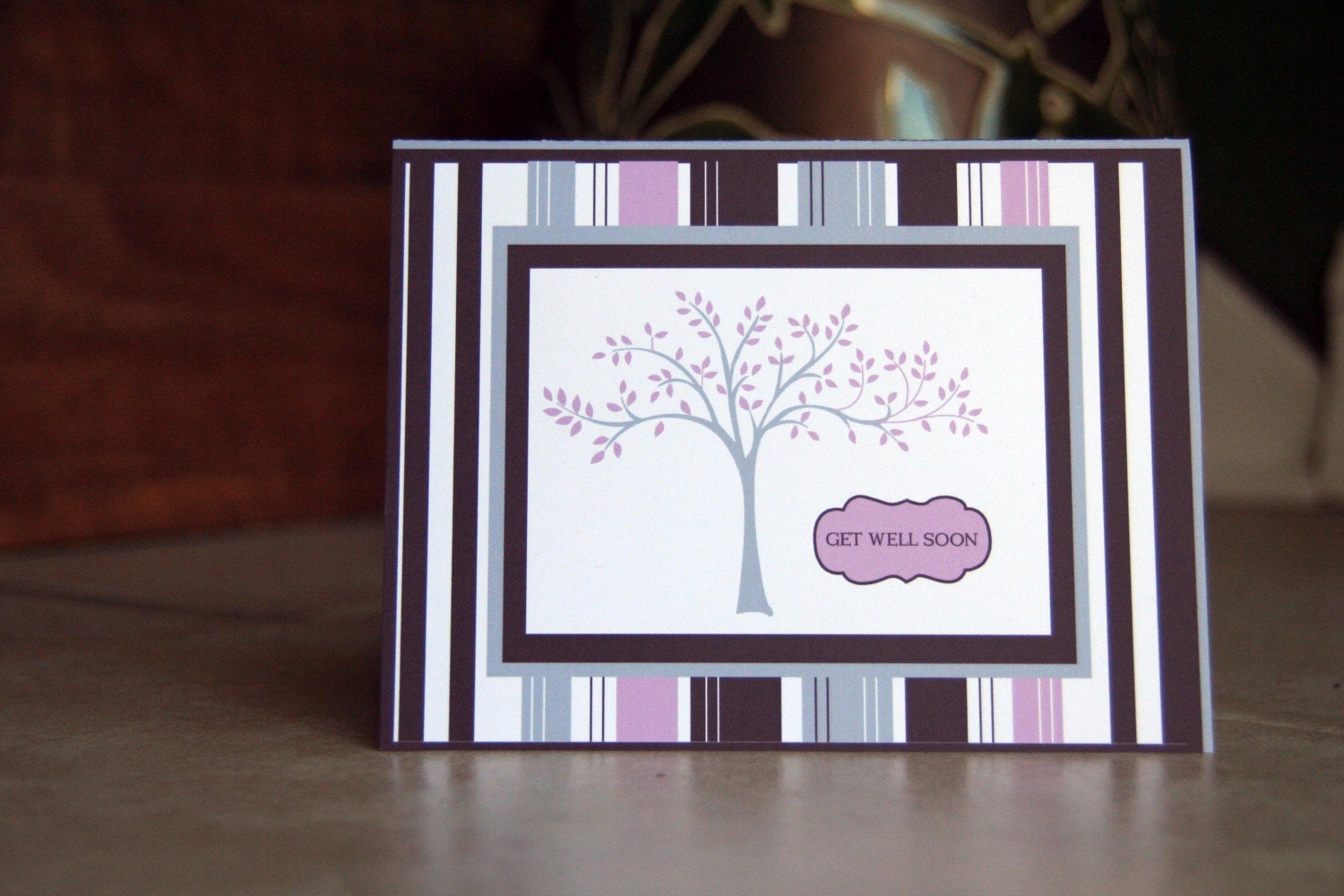 12 A2 Blank Get Well Soon Pink and Gray Notecards