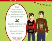 Exclusive FACES COLLECTION Red Holly Crimson Green Spruce Evergreen Hideous Ugly Sweater Christmas Festive Party