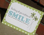 6 A2 Adorable Blank Lime Green SMILE Notecard Set with 3D Elements