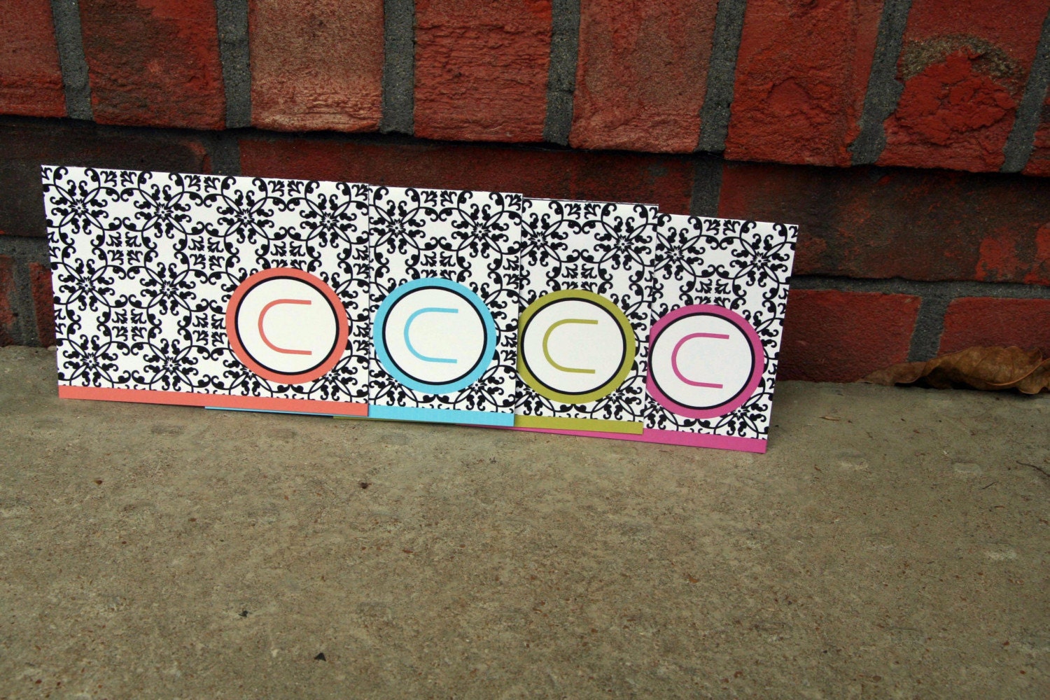 Initial Monogram NoteCard Set With Damask
