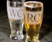5 Groomsmen Glasses, Monogrammed Pint Glasses, Etched Glass