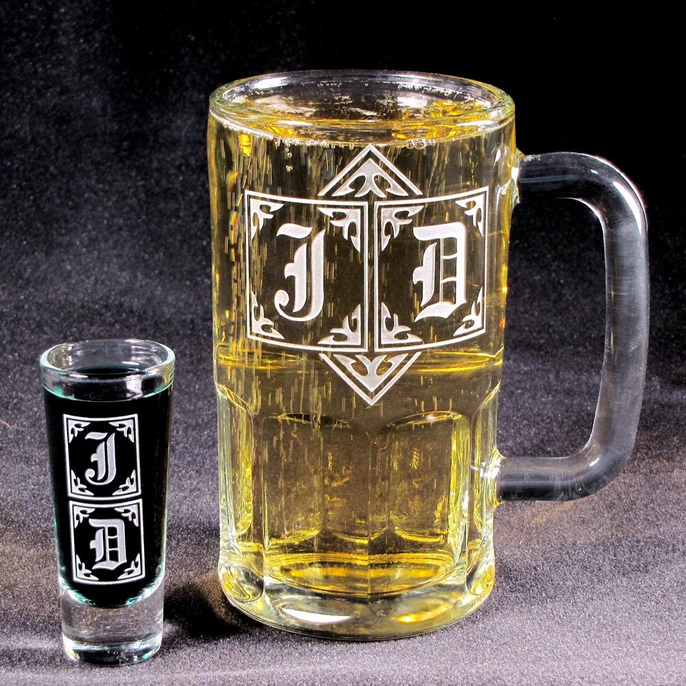 4 Gifts for Groomsmen Sets -  Personalized Beer Stein and Shot Glass Set