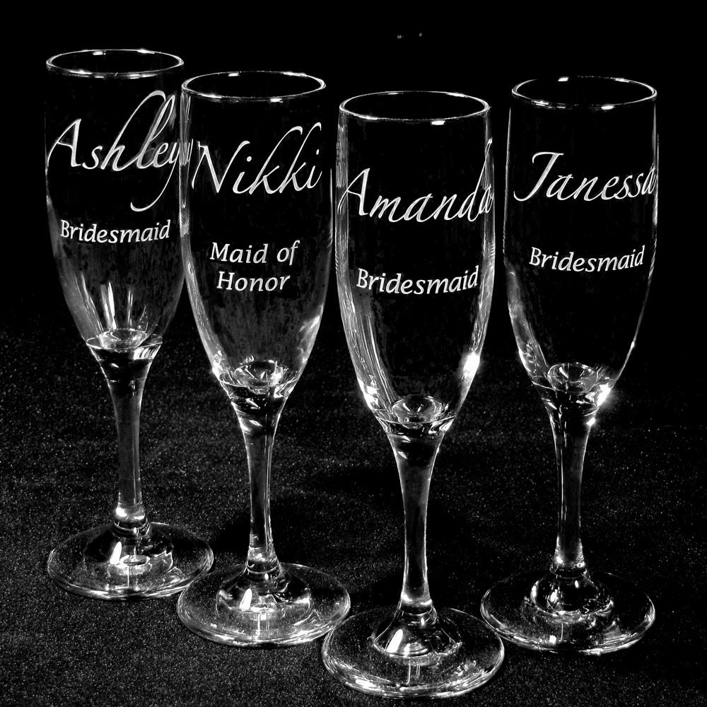 7 Champagne Flutes, Personalized Bridal Party Gifts