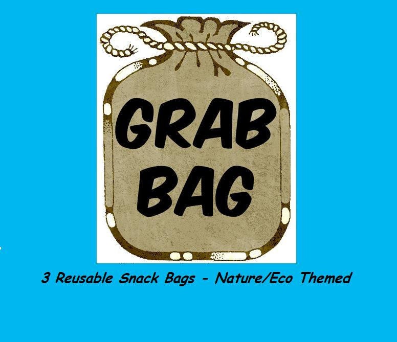 GRAB BAG SALE- 3 Reusable, Eco-friendly Snack Bags - Nature/Eco Themed Fabrics
