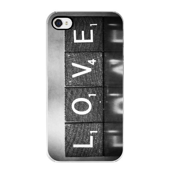CLEARANCE iPhone 4/4s Case - Abstract Photograph - Love is a Beautiful Word - clear sides black and white scrabble