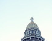 Architecture Photograph - building state capital Denver Colorado west blue grey silver white yellow black stone gold - 8x10