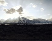 Landscape Mountain Photograph - Sunset at the Tetons - Grand Tetons National Park Wyoming spring nature blue sky clouds rays pale snow