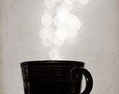 Food Photography - Coffee Break - 4x6 Still life Foodie abstract Black and White Cup Circles silver grey rustic whimsical