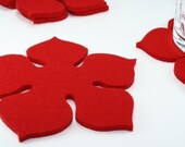 Poinsettia Felt Coasters in 5MM Thick Virgin Merino Wool Felt-FIRE