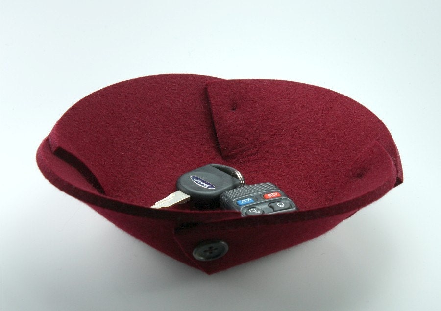 Small Felt Bowl in 5mm Thick Virgin Merino Wool Felt- Bordeaux