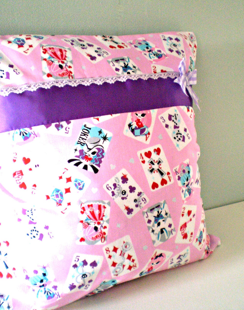 Pink Alice Ribbon Embelished Cushion Cover