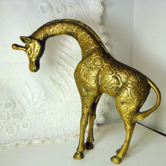 Brass Giraffe Statue 1970s Heavy Giraffe by VintageStarrBeads