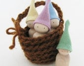Waldorf toy basket filled with pastel gnome - chocolat -