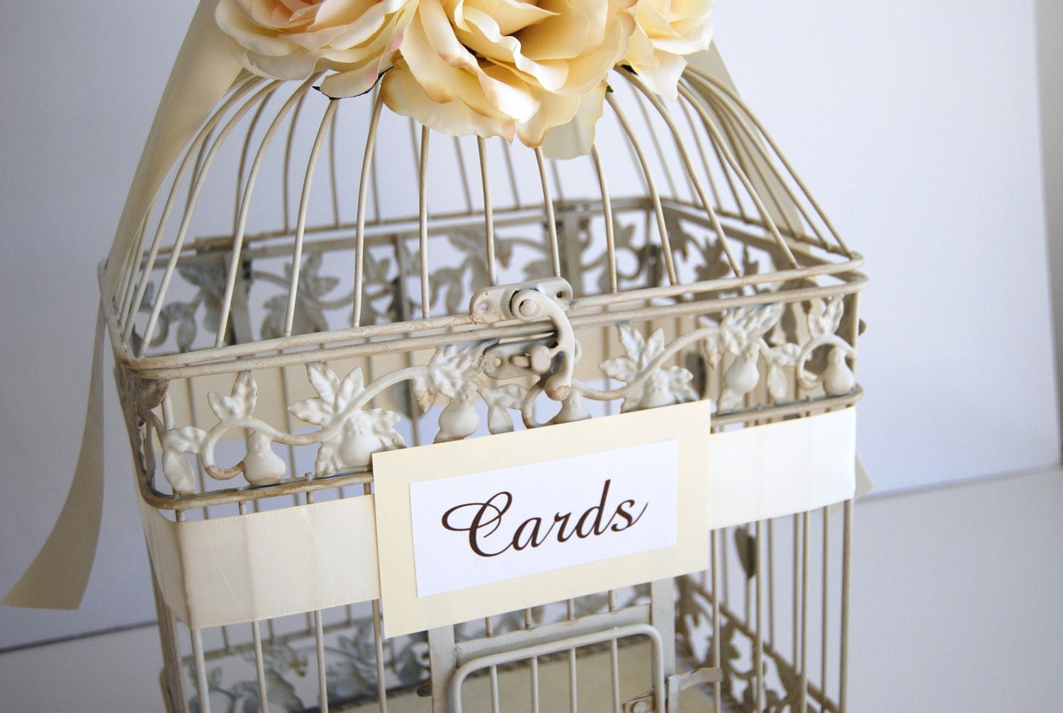Custom Large Wedding Bird Cage Card Holder Money Holder - Ivory, Champagne, Sahara