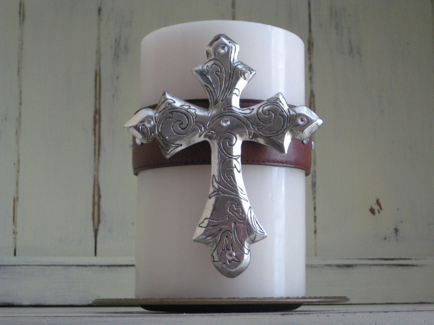 Candle Embellishment with Cross and by EmbellishedBayou on Etsy
