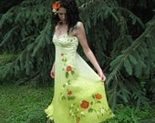 Silk hand painted summer evening dress Poppy flowers