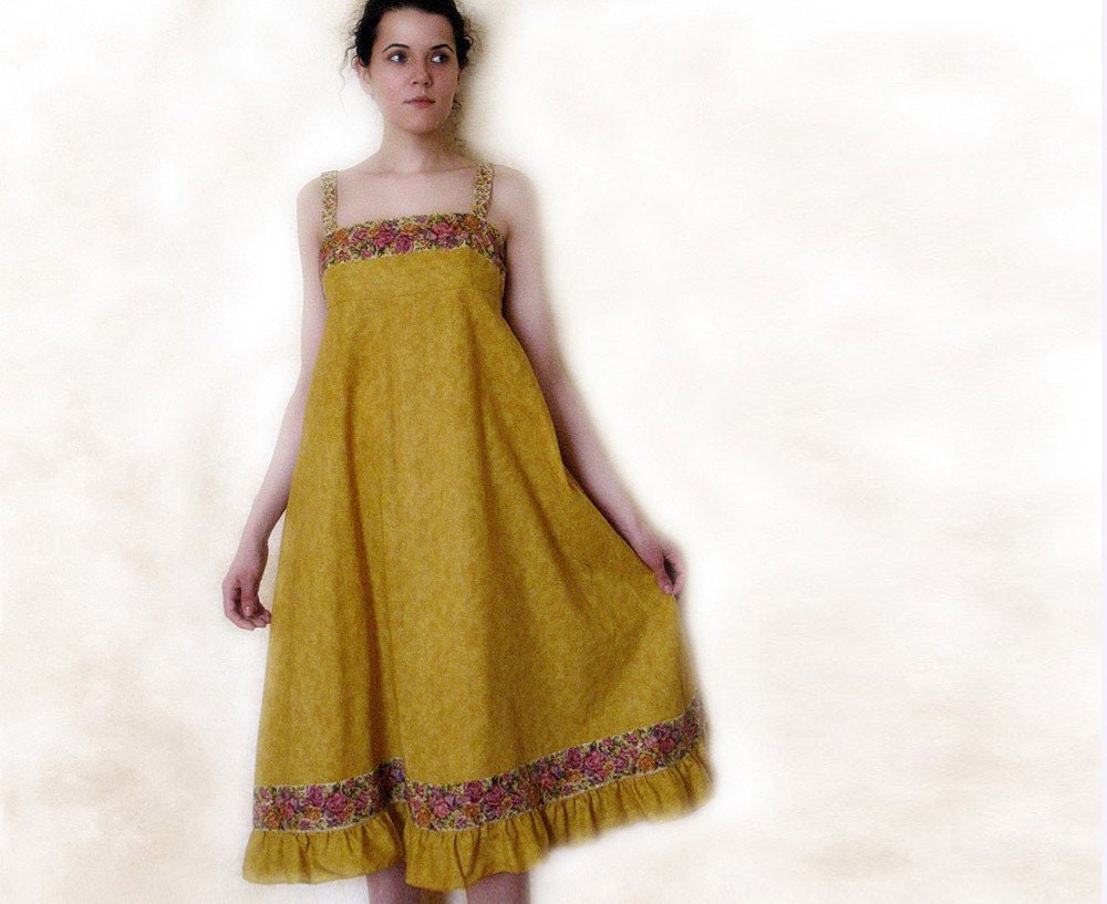 Summer sale - Cotton halter summer dress victorian roses trimming