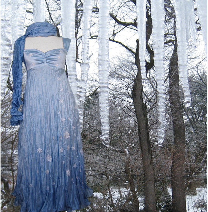 Silk hand painted dress SNOWFLAKES