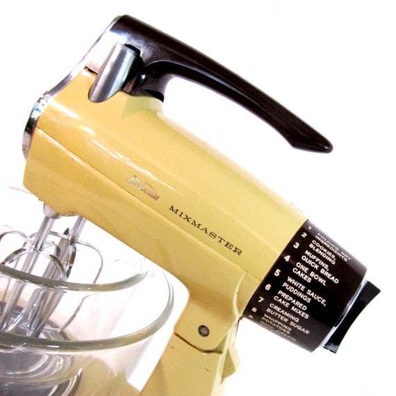 Vintage harvest gold and brown Sunbeam Mixmaster by ZenHen on Etsy