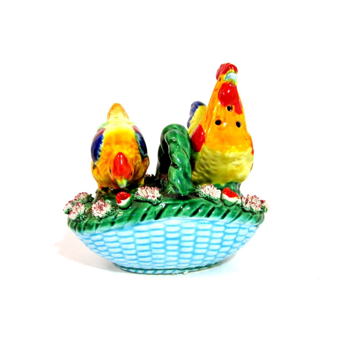 Vintage hen and rooster salt and pepper basket