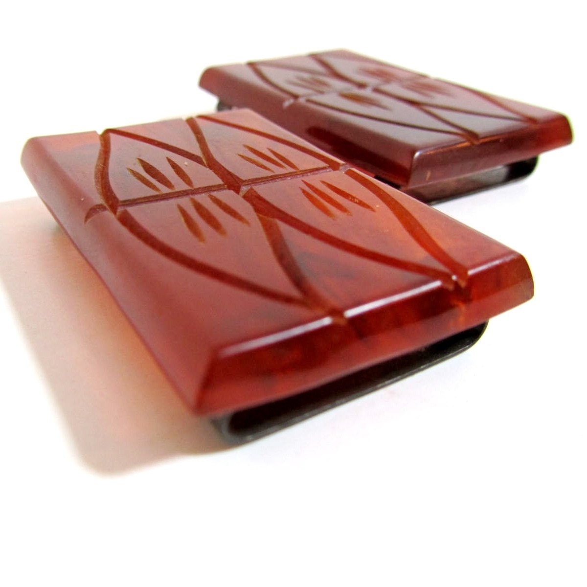 Vintage deco tortoiseshell bakelite belt buckles