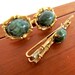 Vintage Krementz gold bamboo and jade tie clip and cuff links