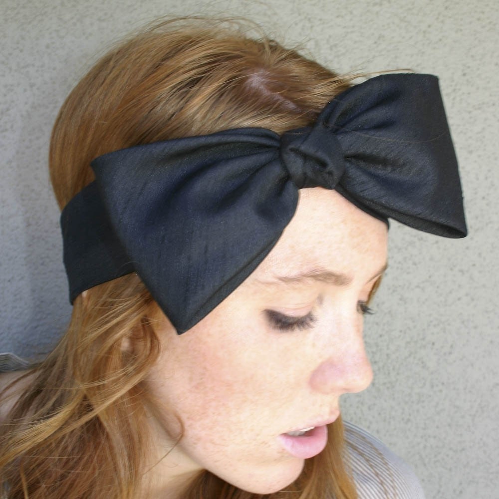 Adult headband, BIG black bow head wrap, women hair accessory