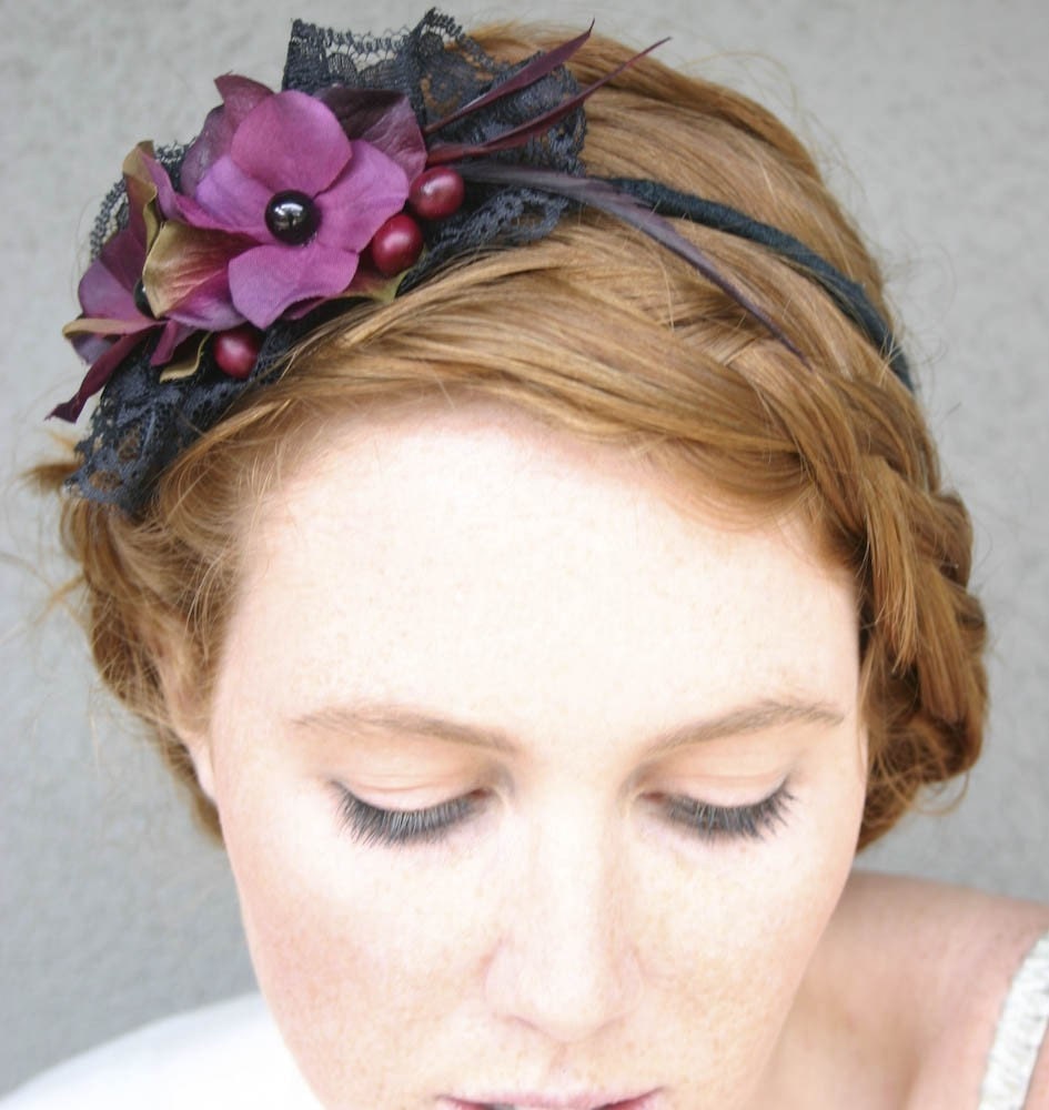 Sexy black lace and plum flower headband for woman and girls