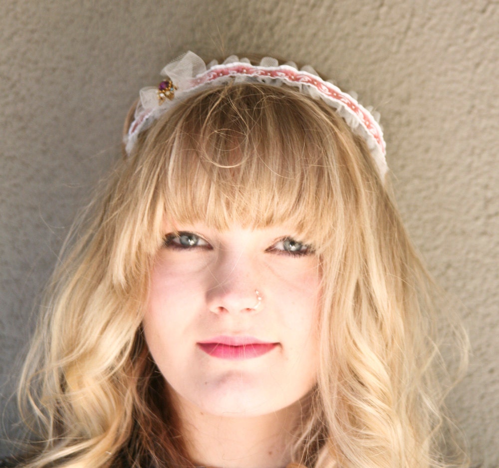 SALE- headband of ribbon and net in pink