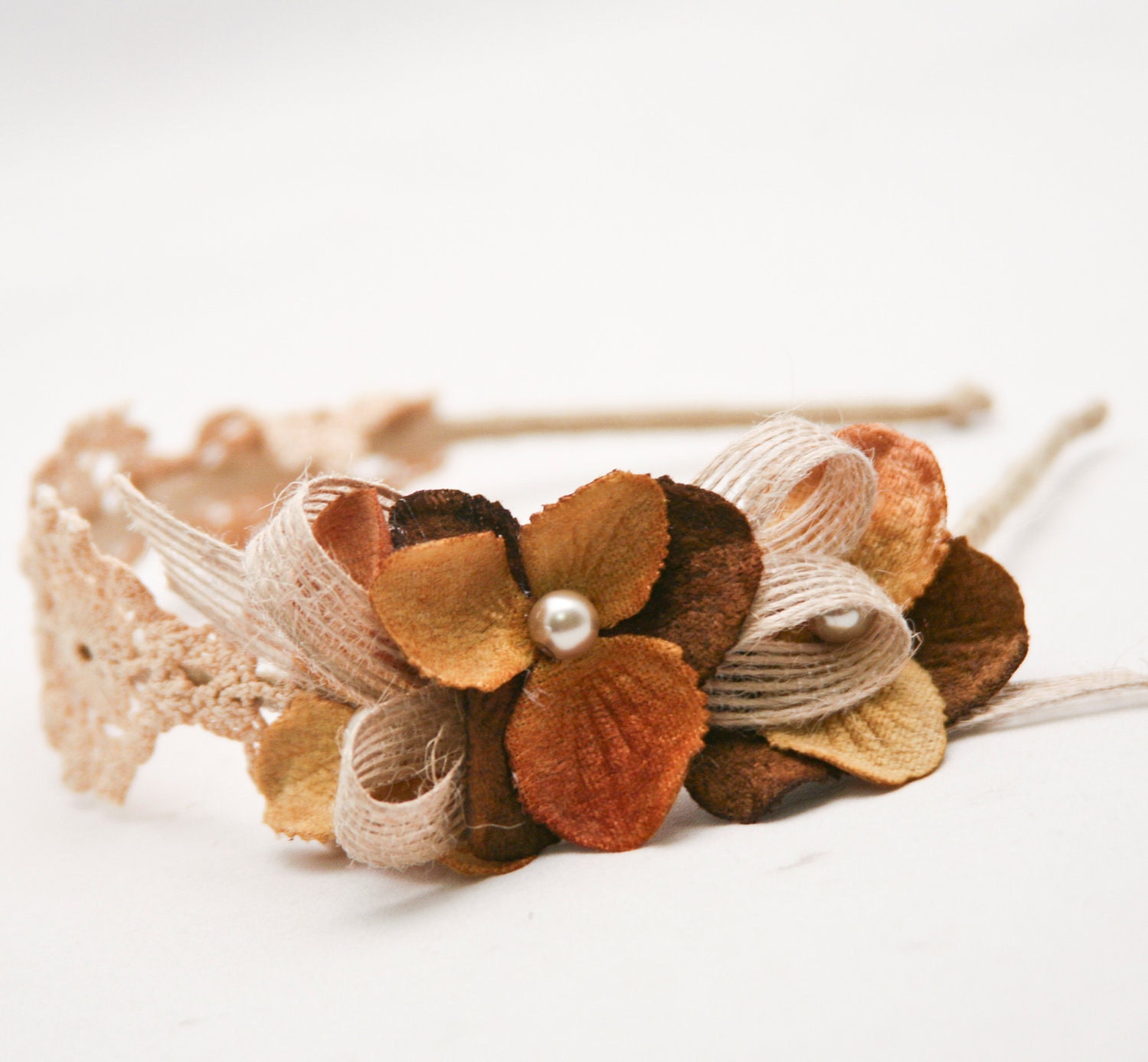 bulap and vintage lace flower headband for women and teens