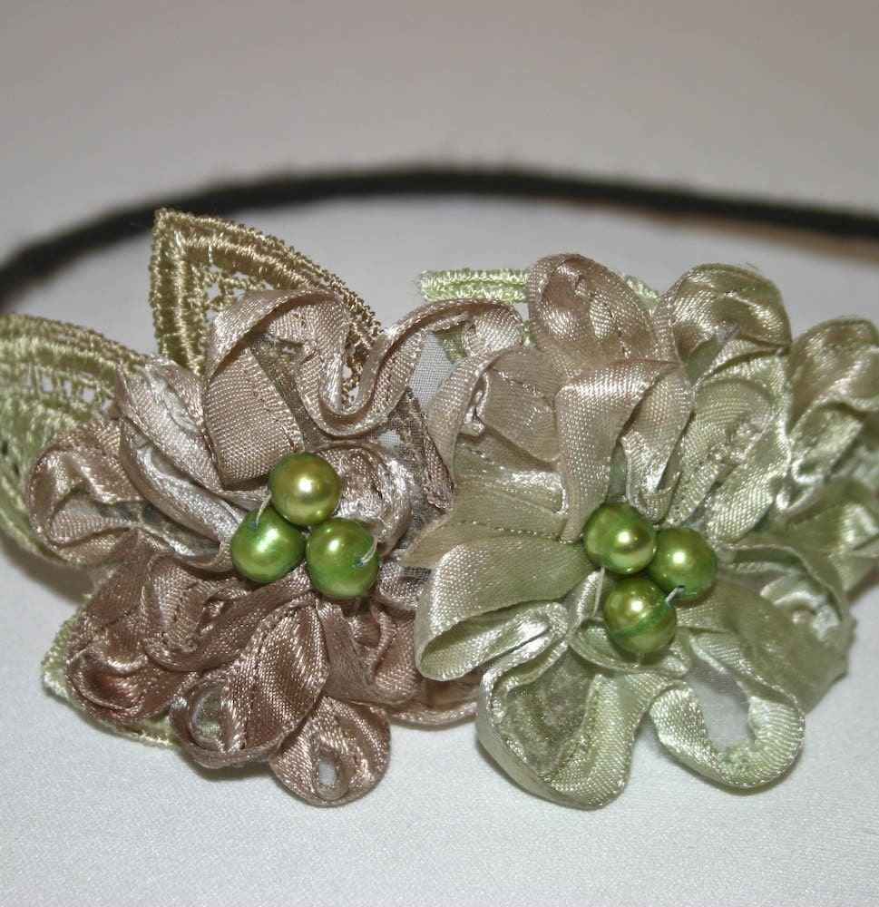 hand dyed vintage lace flowers headband