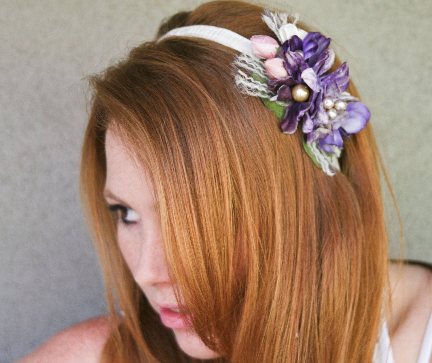 Vintage flower headbands for women in purple and pink