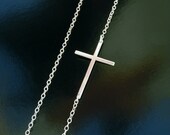 Kelly Ripa Sideways Cross - Longer Cross in Sterling Silver - off center