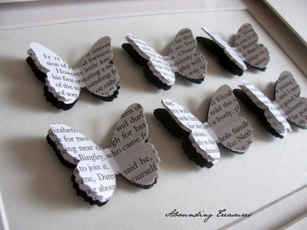 Jane Austen Recycled 3D Butterfly Art. Pride & Prejudice. Emma. Sense and Sensibility. Mini Gift Card. 5x7. Made to Order