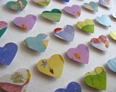 3D Heart Collage Upcycled. Emma Thomson's Book Felicity Wishes Recycled. Pink. Blue. Yellow. Green. 8x10 inches
