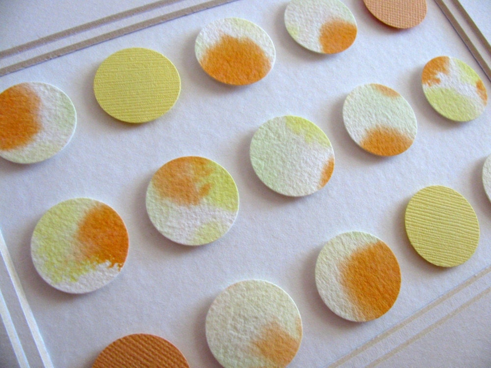 HALF PRICE Sale Watercolour 3D Circles. Sunshine Yellow. Orange. 5x7 inches