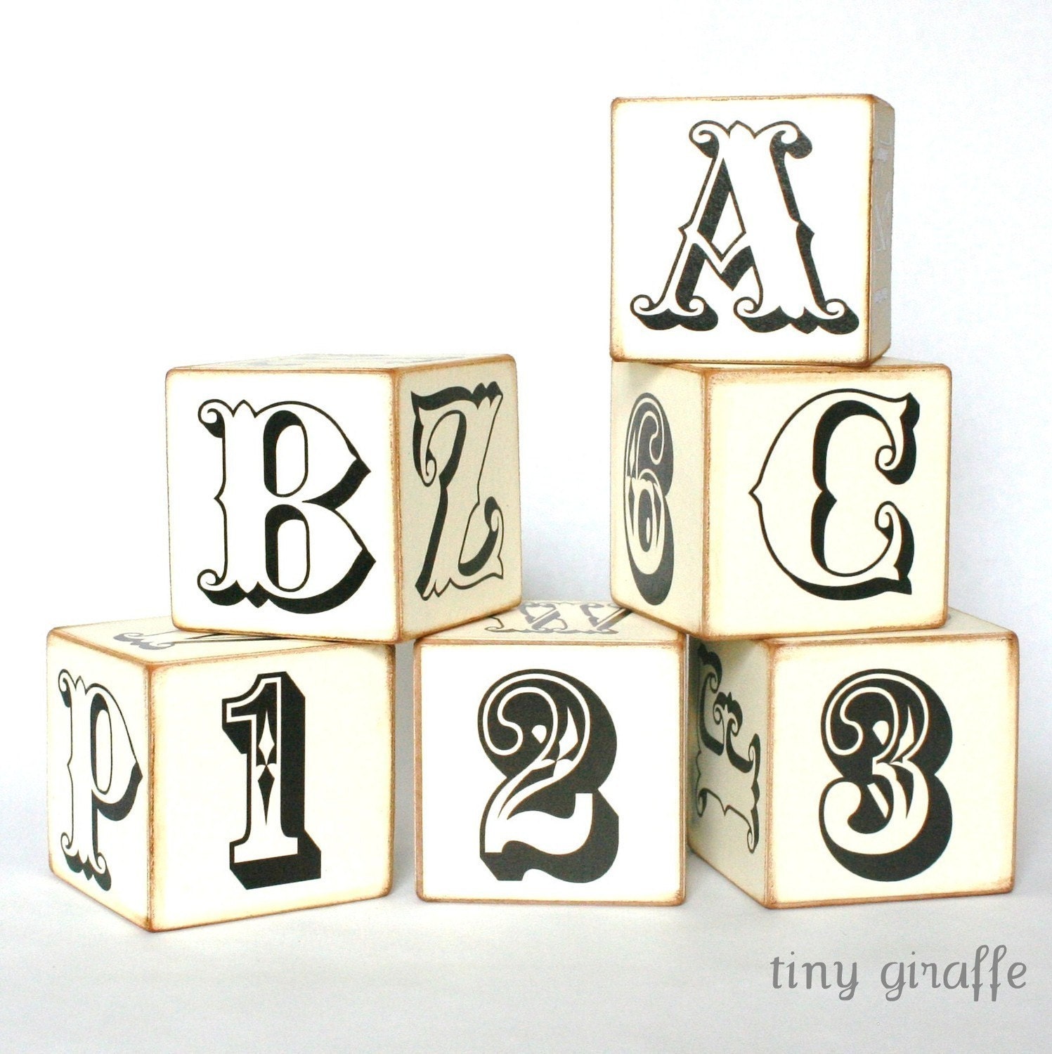 Wooden abc Children's Blocks - Black and White Simply Vintage