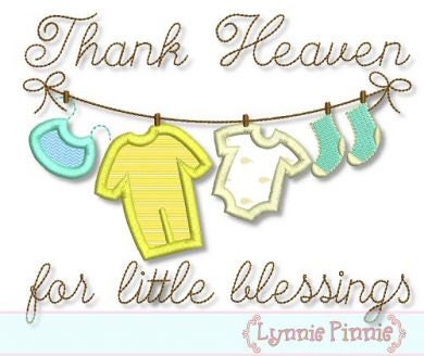 THANK Heaven for Little BLESSINGS Clothesline Applique 4x4 5x7 6x10  Machine Embroidery Design newborn baby  INSTANT Download