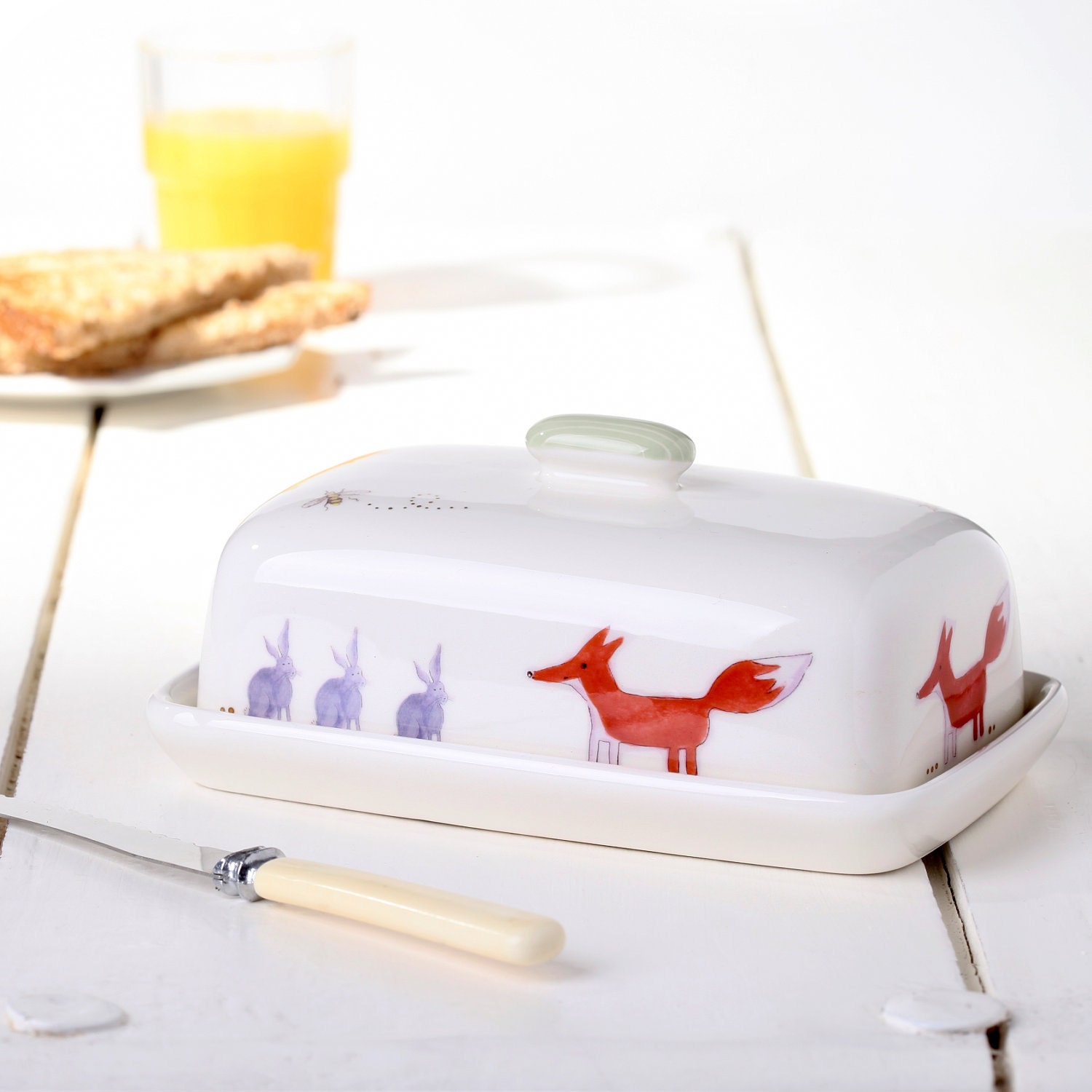 Fox & Rabbit Butter Dish