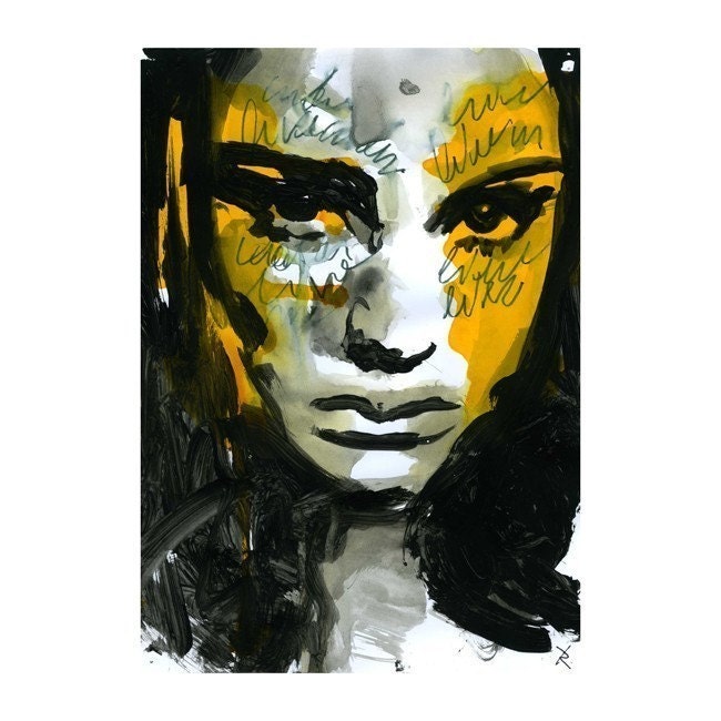 Fashion Illustration Portrait Print Drawing Fine Art Hand Signed ink original watercolor mixed media face girl Noemi 11/100 Limited edition