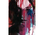 abstract watercolor Illustration print face Portrait Print Drawing Fine Art Hand Signed ink original watercolor mixed media face girl 3/100