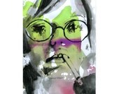 Print Art - Watercolor Mixed Media Woman Face Twiggy 7/100