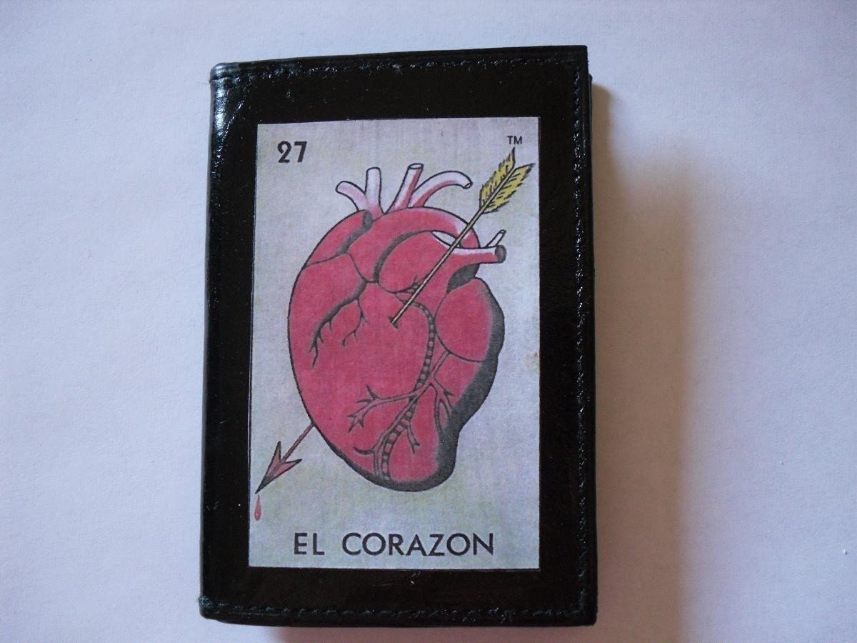 El Corazon Loteria Decorated Mini Leather Wallet - Heart