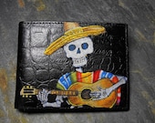 Skeleton Decorated Day of the Dead Leather Wallet