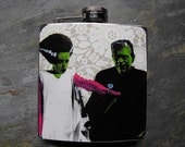 FN182 - Frankenstein and Wife Decorated Stainless Steel Flask - 6oz