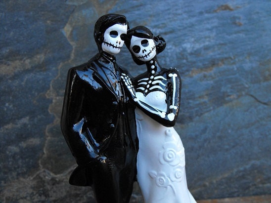 Day of the Dead Wedding Cake Topper With No Veil - 6 Inches