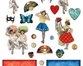 Dolls Collage Sheet - Striped Stockings  - Digital Download - Embellishments - ACEO backgrounds - Printable