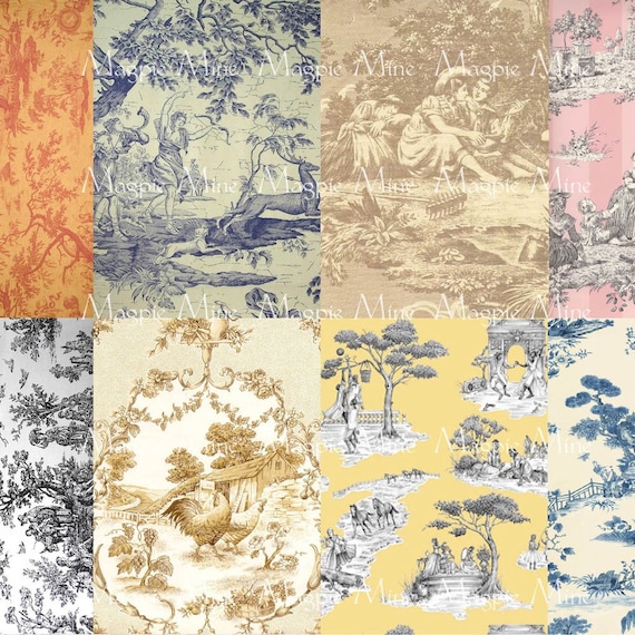 Toile Designs Collage Sheet - Multi Colored ACEO Sized Background Swatches - 2.5 x 3.5 Inches - Digital Download - Printable