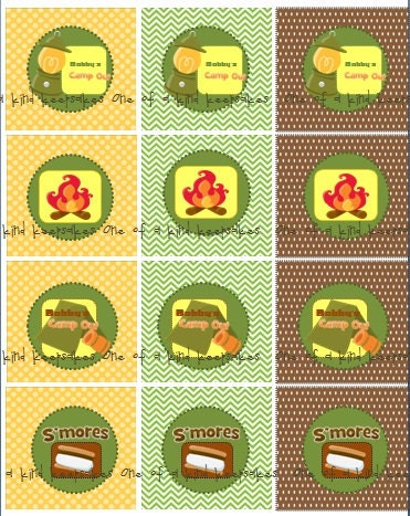 Camp Out Cupcake topper/ scrapbook images PRINTABLE